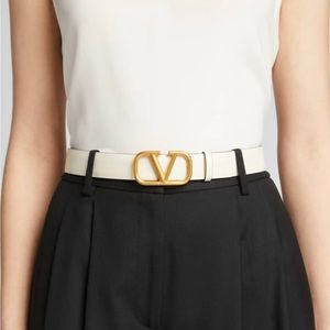 NWT Valentino Vlogo 30mm Reversible Leather Belt Ivory/Rose Beige size 75cm